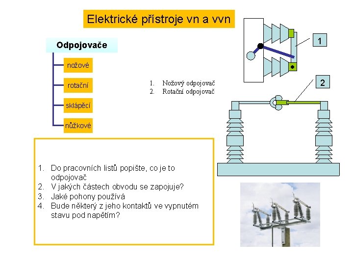 Elektrické přístroje vn a vvn 1 Odpojovače nožové rotační 1. 2. Nožový odpojovač Rotační