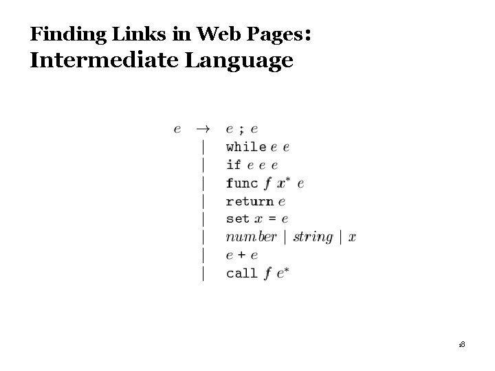 Finding Links in Web Pages: Intermediate Language 18 