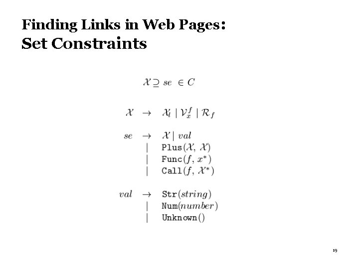 Finding Links in Web Pages: Set Constraints 19 