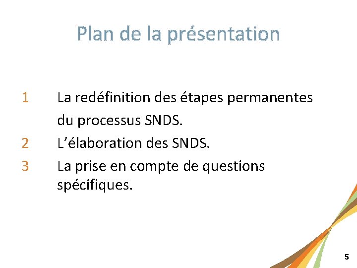 Plan de la présentation 1 2 3 La redéfinition des étapes permanentes du processus