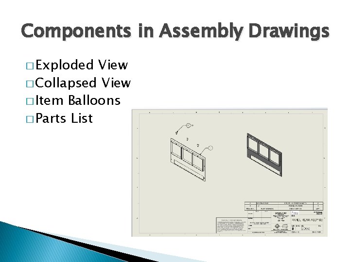 Components in Assembly Drawings � Exploded View � Collapsed View � Item Balloons �