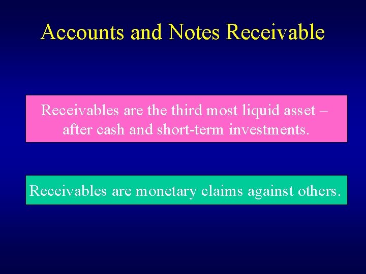 Accounts and Notes Receivables are third most liquid asset – after cash and short-term