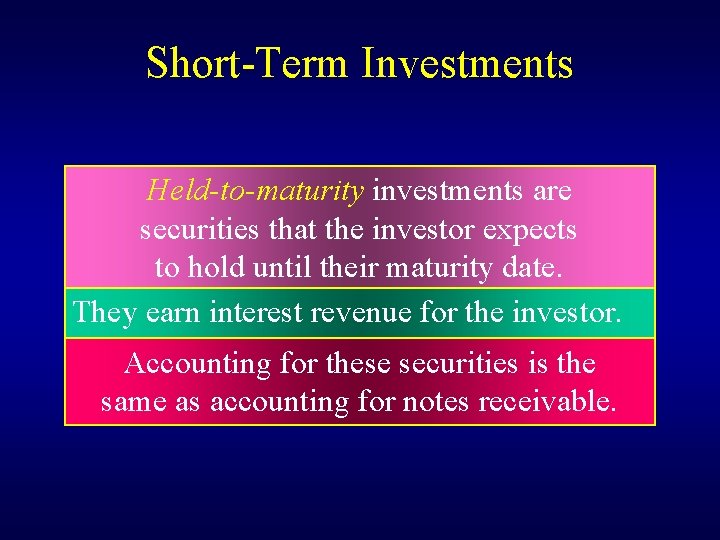 Short-Term Investments Held-to-maturity investments are securities that the investor expects to hold until their