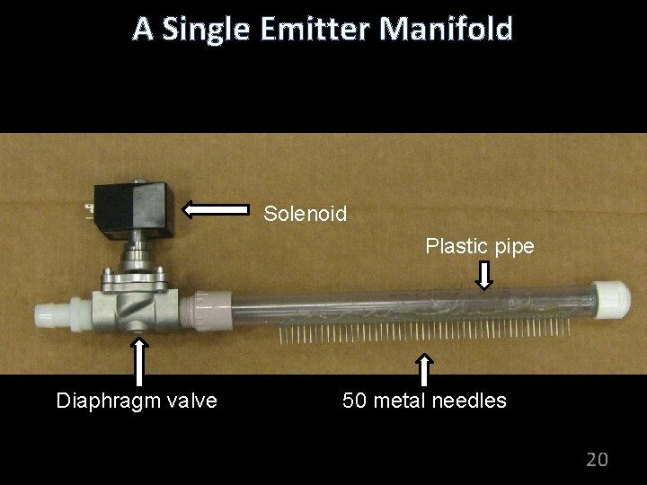 A Single Emitter Manifold Solenoid Plastic pipe Diaphragm valve 50 metal needles 20 