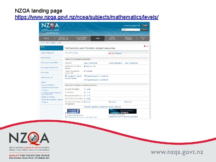 NZQA landing page https: //www. nzqa. govt. nz/ncea/subjects/mathematics/levels/ 