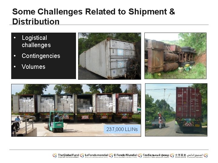 Some Challenges Related to Shipment & Distribution • Logistical challenges • Contingencies • Volumes