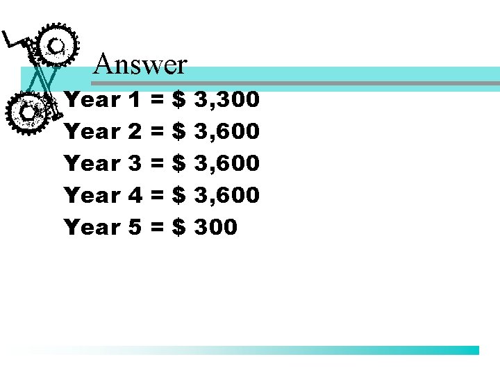 Answer Year Year 1 2 3 4 5 = = = $ $ $