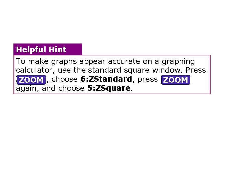 Helpful Hint To make graphs appear accurate on a graphing calculator, use the standard