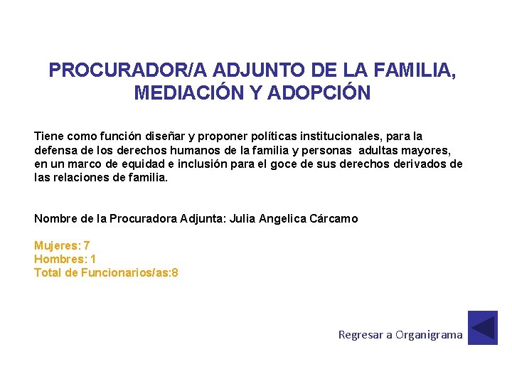 PROCURADOR/A ADJUNTO DE LA FAMILIA, MEDIACIÓN Y ADOPCIÓN Tiene como función diseñar y proponer