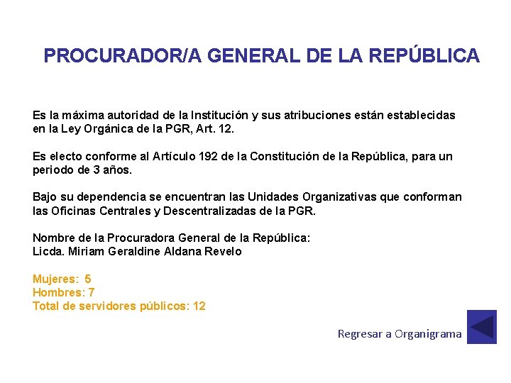 PROCURADOR/A GENERAL DE LA REPÚBLICA Es la máxima autoridad de la Institución y sus