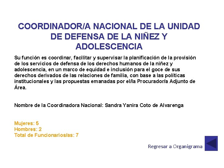 COORDINADOR/A NACIONAL DE LA UNIDAD DE DEFENSA DE LA NIÑEZ Y ADOLESCENCIA Su función