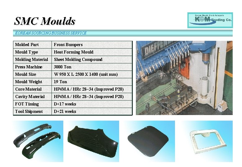 SMC Moulds KOREAN SOURCING BUSINESS SERVICE Molded Part Front Bumpers Mould Type Heat Forming