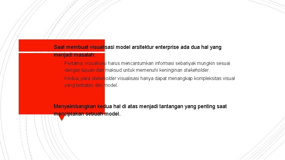 § Saat membuat visualisasi model arsitektur enterprise ada dua hal yang menjadi masalah: §