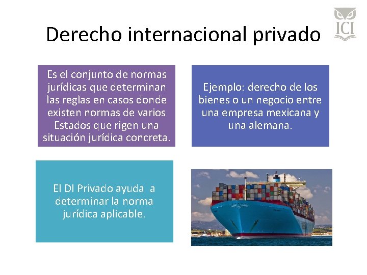 Derecho internacional privado Es el conjunto de normas jurídicas que determinan las reglas en