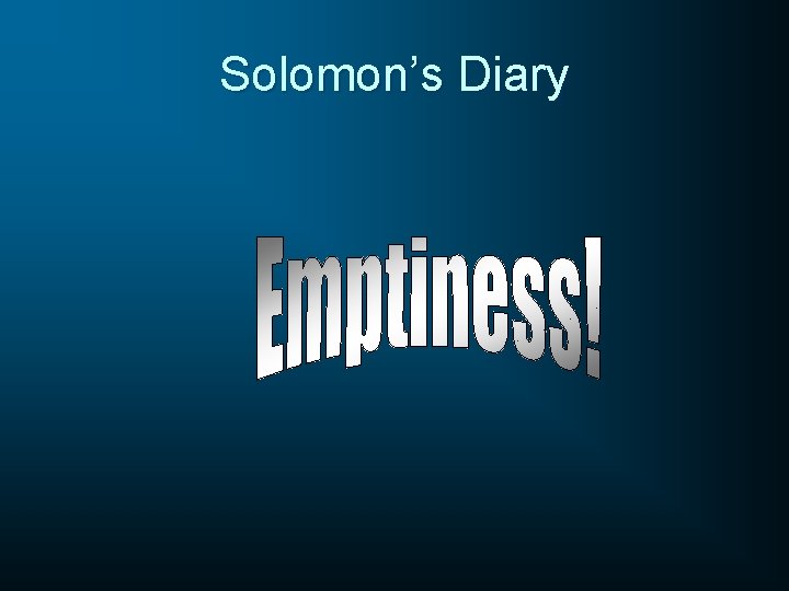 Solomon’s Diary 