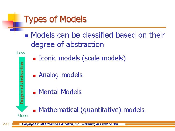 Types of Models n Models can be classified based on their degree of abstraction