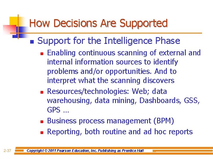 How Decisions Are Supported n Support for the Intelligence Phase n n 2 -37