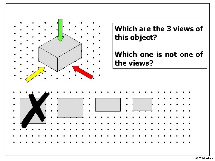 Which are the 3 views of this object? Which one is not one of