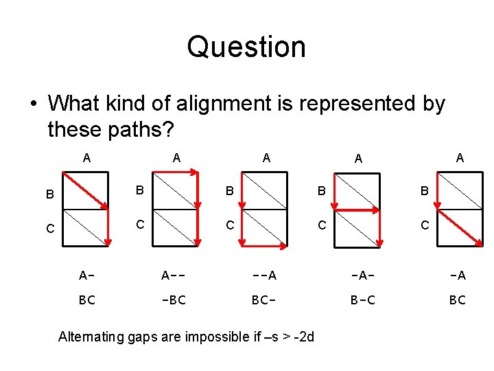 Question • What kind of alignment is represented by these paths? A A A
