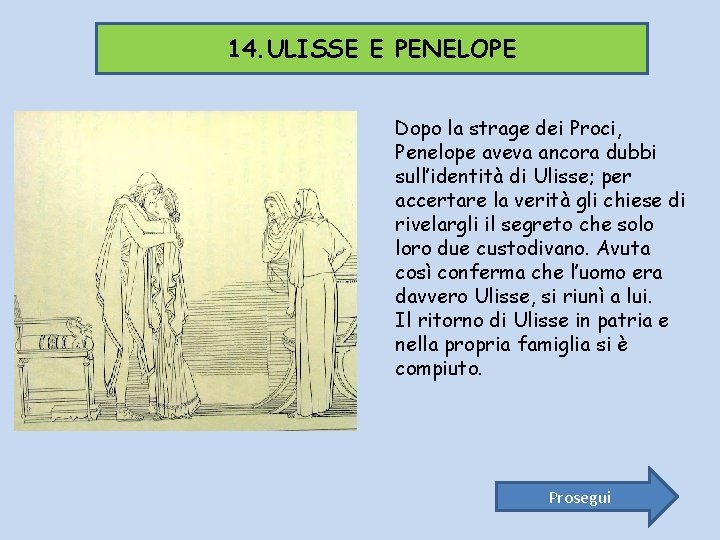 14. ULISSE E PENELOPE Dopo la strage dei Proci, Penelope aveva ancora dubbi sull’identità