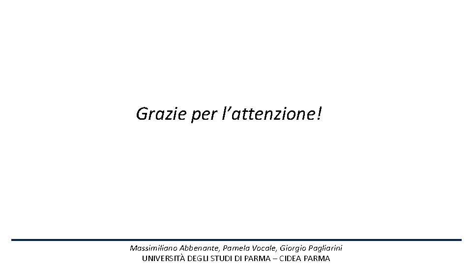 Grazie per l’attenzione! Massimiliano Abbenante, Pamela Vocale, Giorgio Pagliarini UNIVERSITÀ DEGLI STUDI DI PARMA