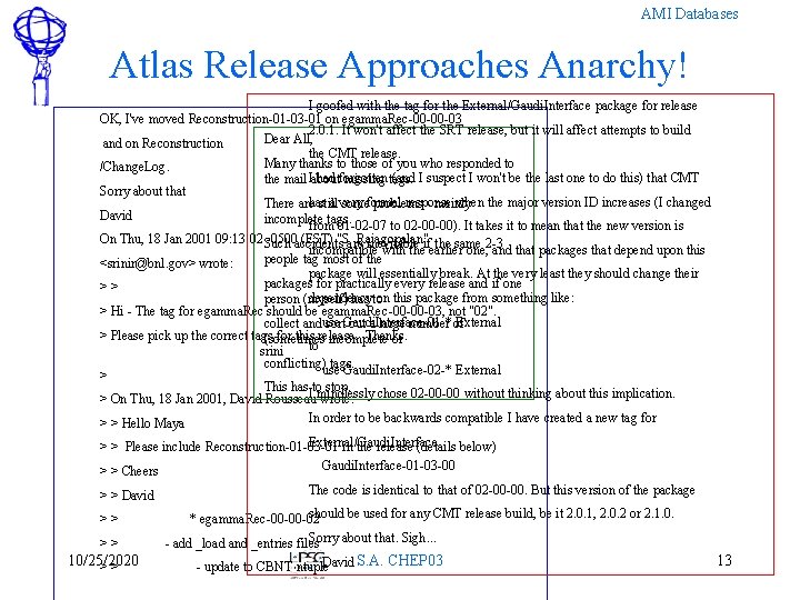 AMI Databases Atlas Release Approaches Anarchy! I goofed with the tag for the External/Gaudi.