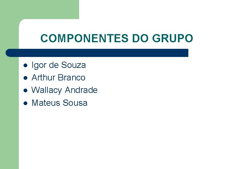 COMPONENTES DO GRUPO l l Igor de Souza Arthur Branco Wallacy Andrade Mateus Sousa