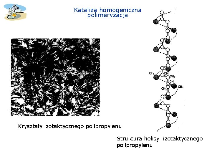 Kataliza homogeniczna polimeryzacja Kryształy izotaktycznego polipropylenu Struktura helisy izotaktycznego polipropylenu 