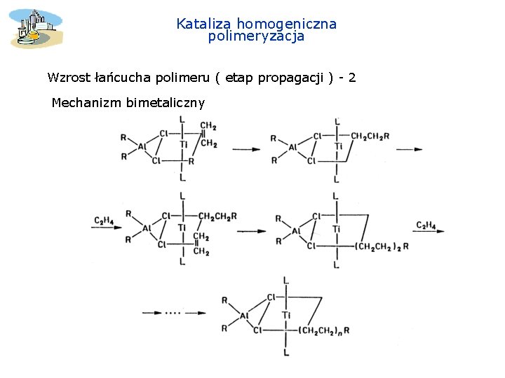 Kataliza homogeniczna polimeryzacja Wzrost łańcucha polimeru ( etap propagacji ) - 2 Mechanizm bimetaliczny