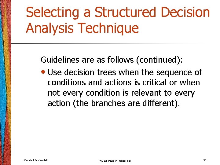 Selecting a Structured Decision Analysis Technique Guidelines are as follows (continued): • Use decision