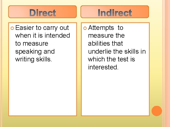  Easier to carry out when it is intended to measure speaking and writing