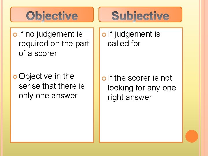  If no judgement is required on the part of a scorer If Objective