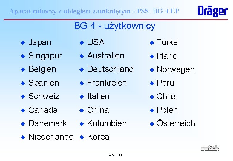 Aparat roboczy z obiegiem zamkniętym - PSS BG 4 EP BG 4 - użytkownicy