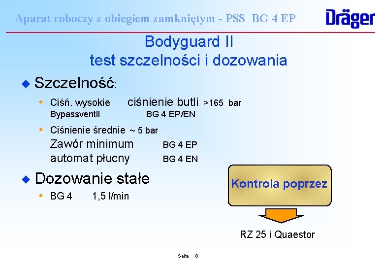 Aparat roboczy z obiegiem zamkniętym - PSS BG 4 EP Bodyguard II test szczelności