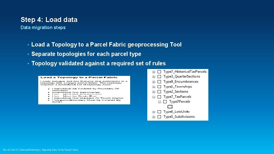 Step 4: Load data Data migration steps • Load a Topology to a Parcel