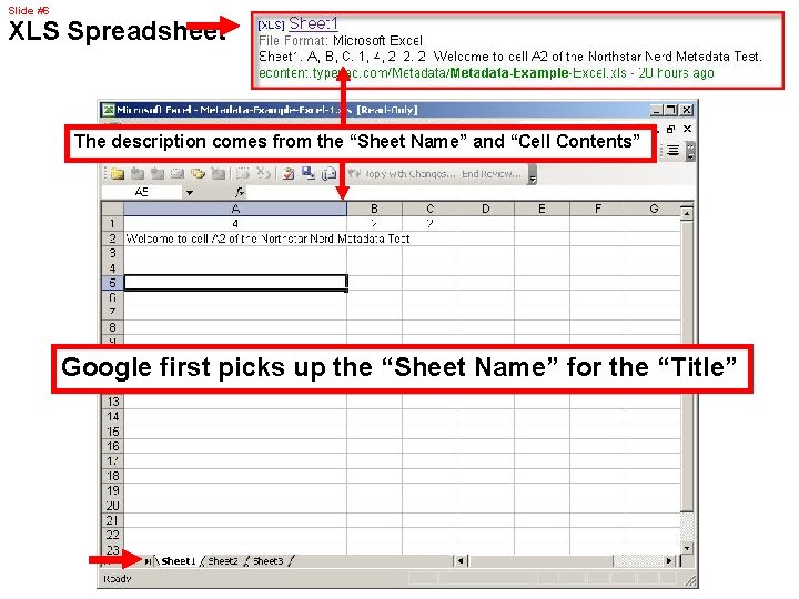 Slide #6 XLS Spreadsheet The description comes from the “Sheet Name” and “Cell Contents”