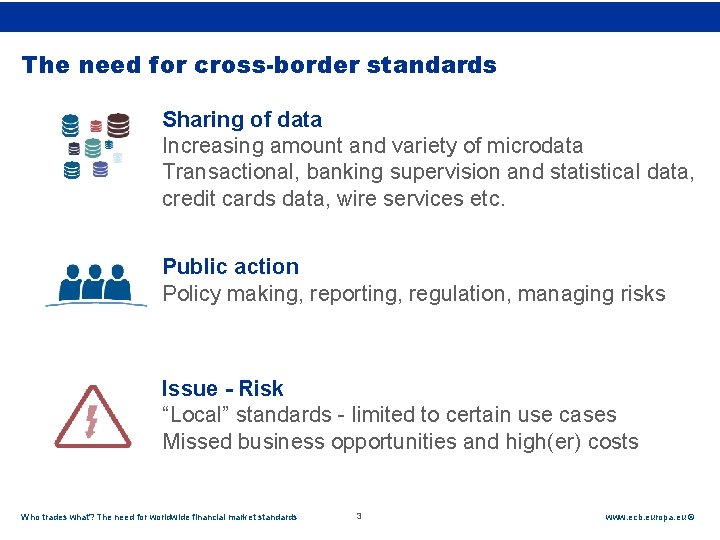 Rubric The need for cross-border standards Sharing of data Increasing amount and variety of