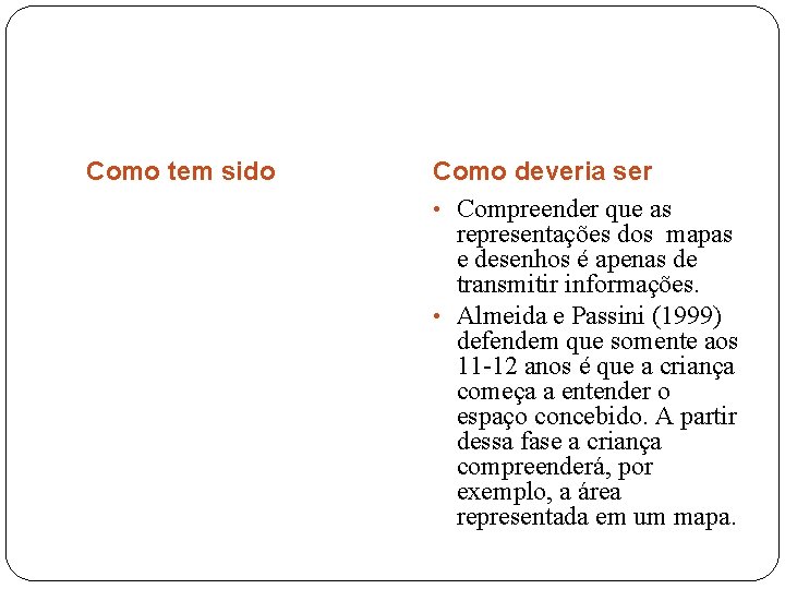 Como tem sido Como deveria ser • Compreender que as representações dos mapas e