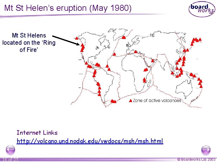 Mt St Helen’s eruption (May 1980) Mt St Helens located on the ‘Ring of