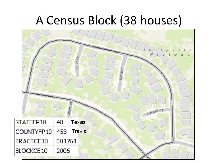 A Census Block (38 houses) Texas Travis 