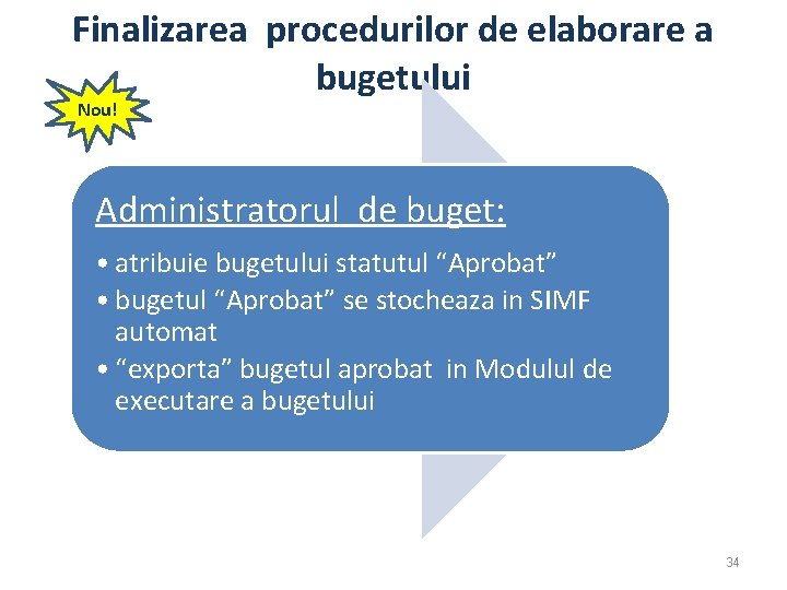 Finalizarea procedurilor de elaborare a bugetului Nou! Administratorul de buget: • atribuie bugetului statutul