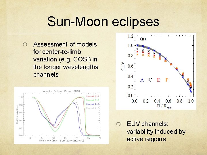 Sun-Moon eclipses Assessment of models for center-to-limb variation (e. g. COSI) in the longer