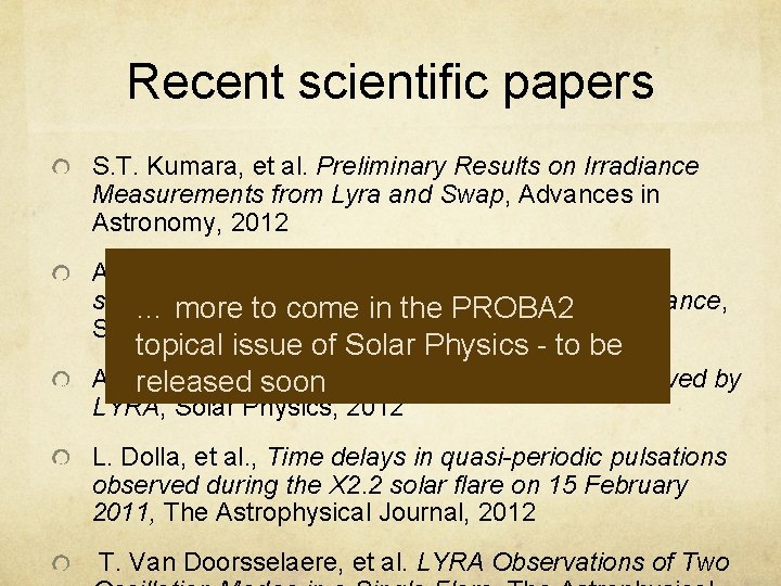 Recent scientific papers S. T. Kumara, et al. Preliminary Results on Irradiance Measurements from