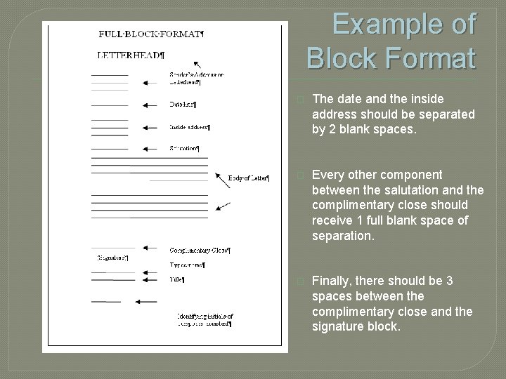 Example of Block Format � The date and the inside address should be separated