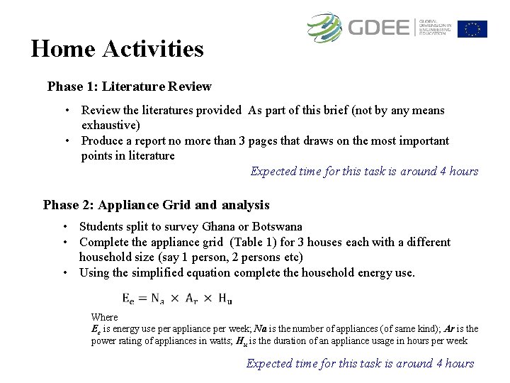 Home Activities Phase 1: Literature Review • Review the literatures provided As part of