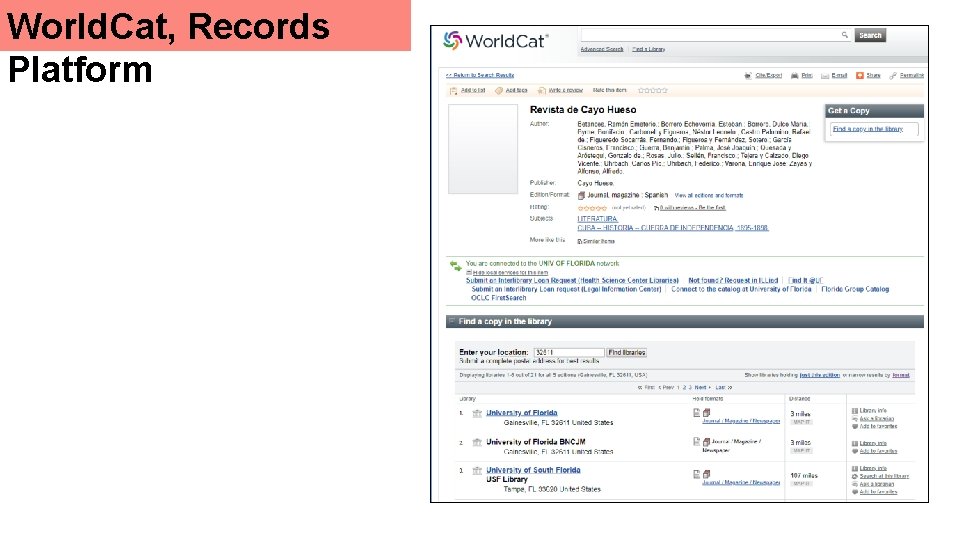 World. Cat, Records Platform 