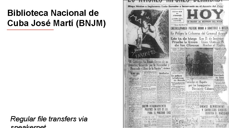 Biblioteca Nacional de Cuba José Martí (BNJM) Regular file transfers via 