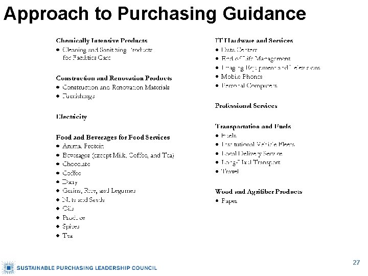 Approach to Purchasing Guidance 27 