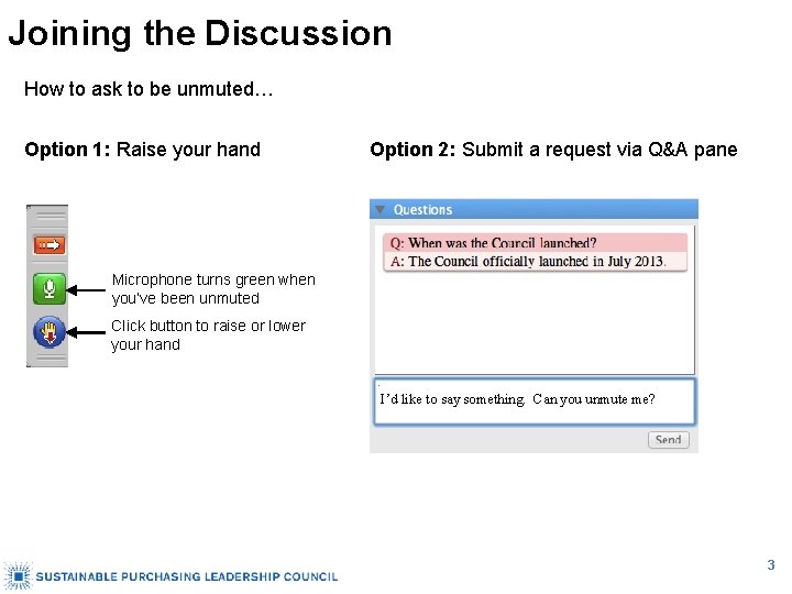 Joining the Discussion How to ask to be unmuted… Option 1: Raise your hand
