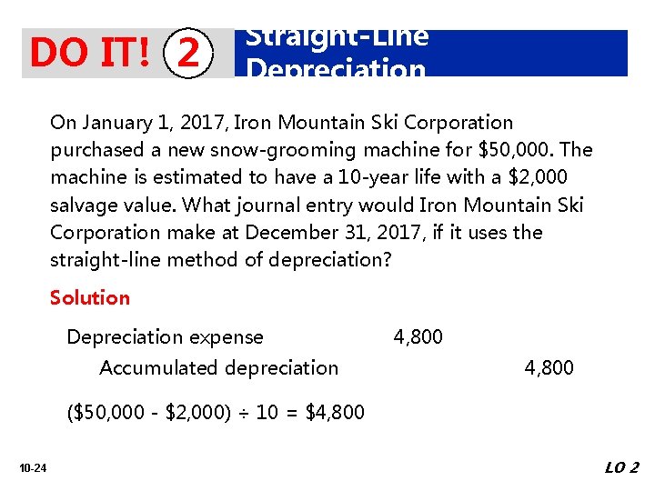 DO IT! 2 Straight-Line Depreciation On January 1, 2017, Iron Mountain Ski Corporation purchased